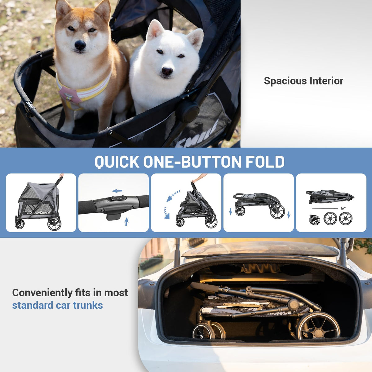 Foldable 3 Wheels Gray Dog Stroller N699