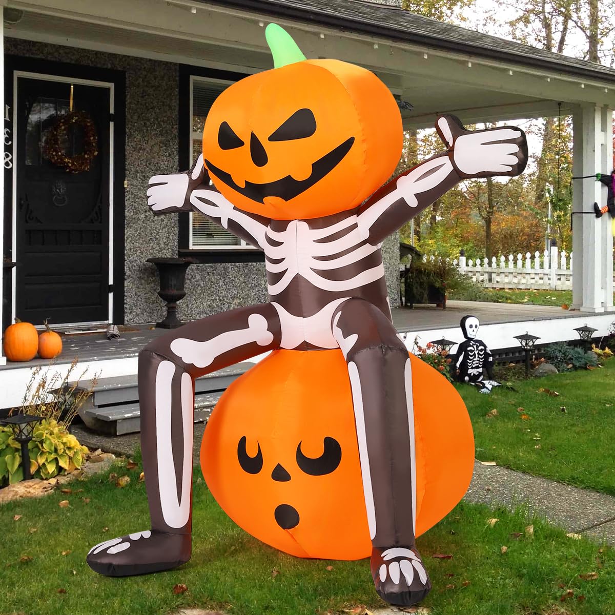 5FT Skull Skeleton Pumpkin Head Inflatable with Built-in LEDs J4812
