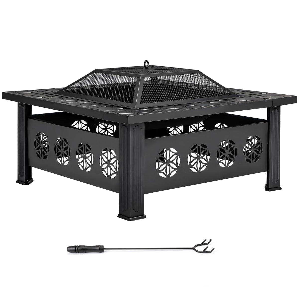 32 Inch Square Wood Burning Fire Pit Table U338071