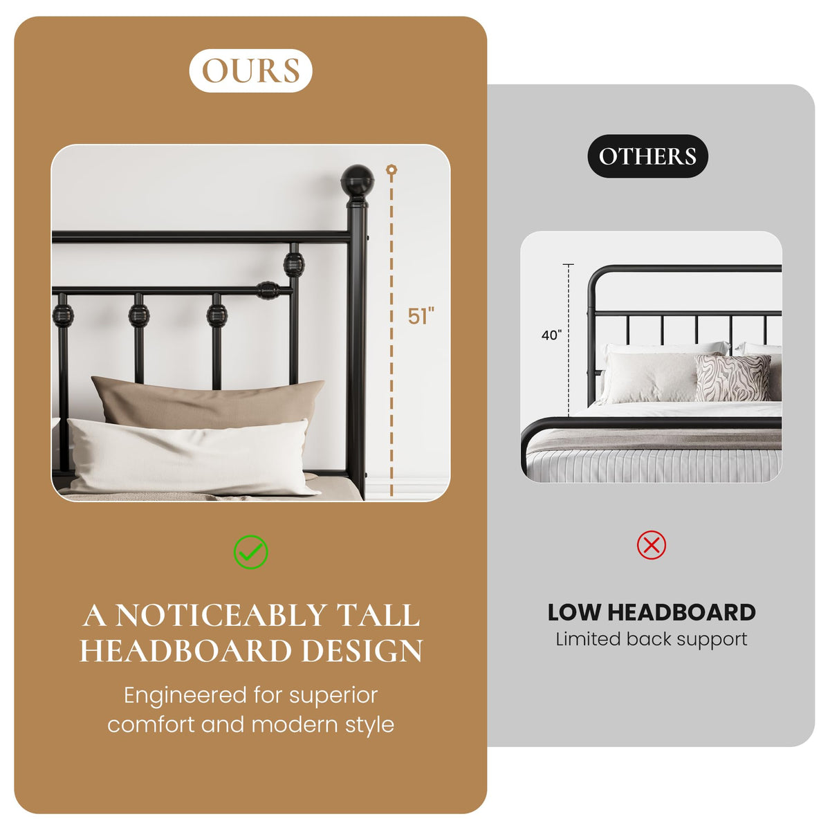 14" Full Size Black Metal Platform Bed Frame with Headboard and Footboard E289