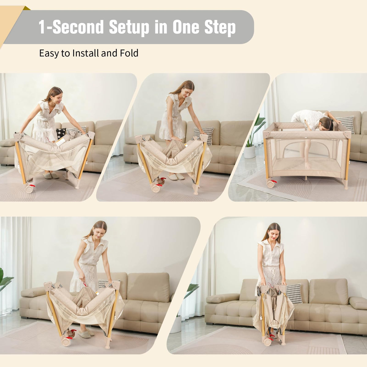 5 in 1 Beige Baby Bassinet Z4356