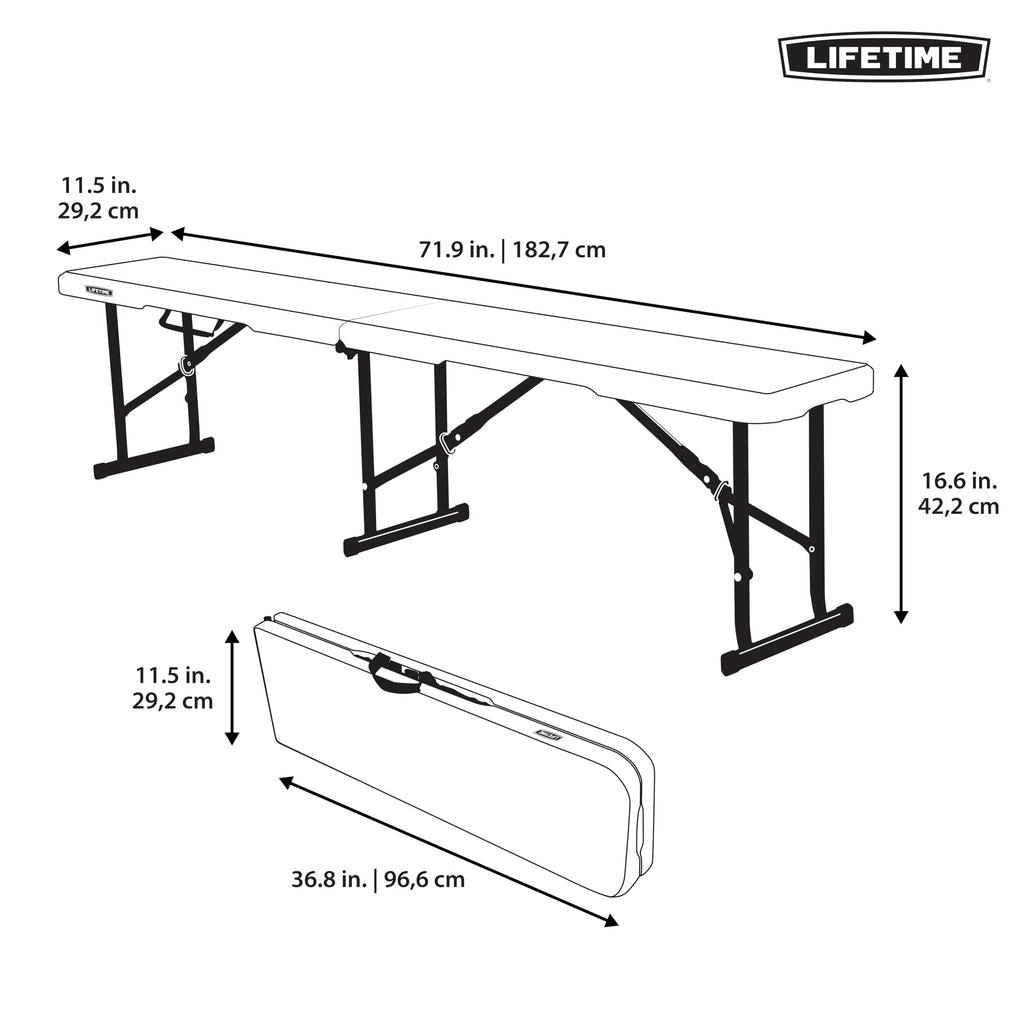Portable Folding Bench, 6-Foot, UV-Resistant, Powder-Coated Steel W463046