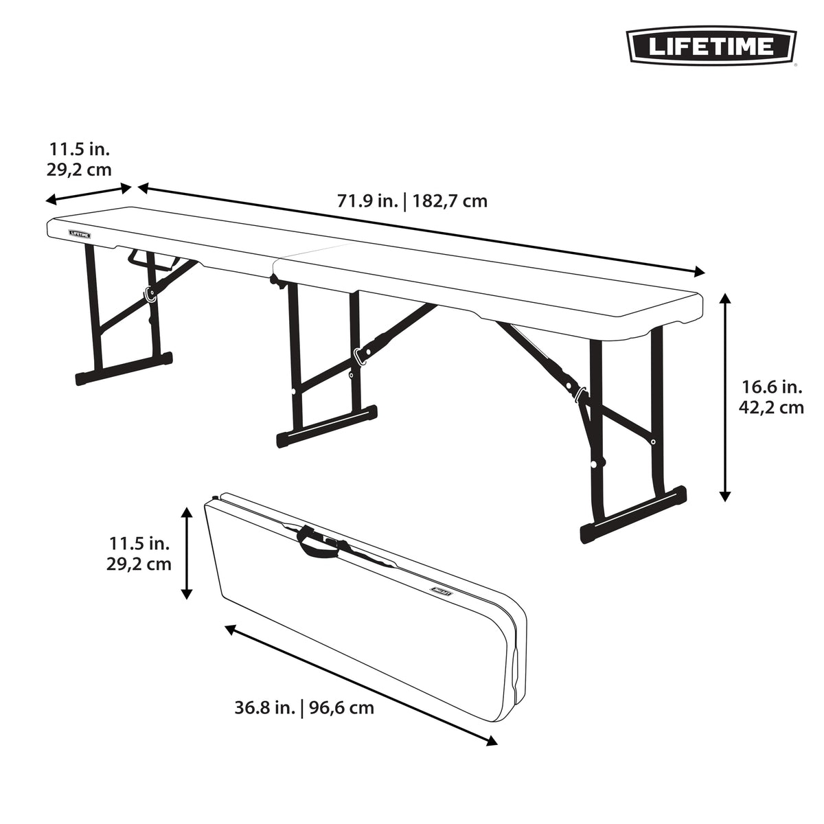 Portable Folding Bench, 6-Foot, UV-Resistant, Powder-Coated Steel W463046