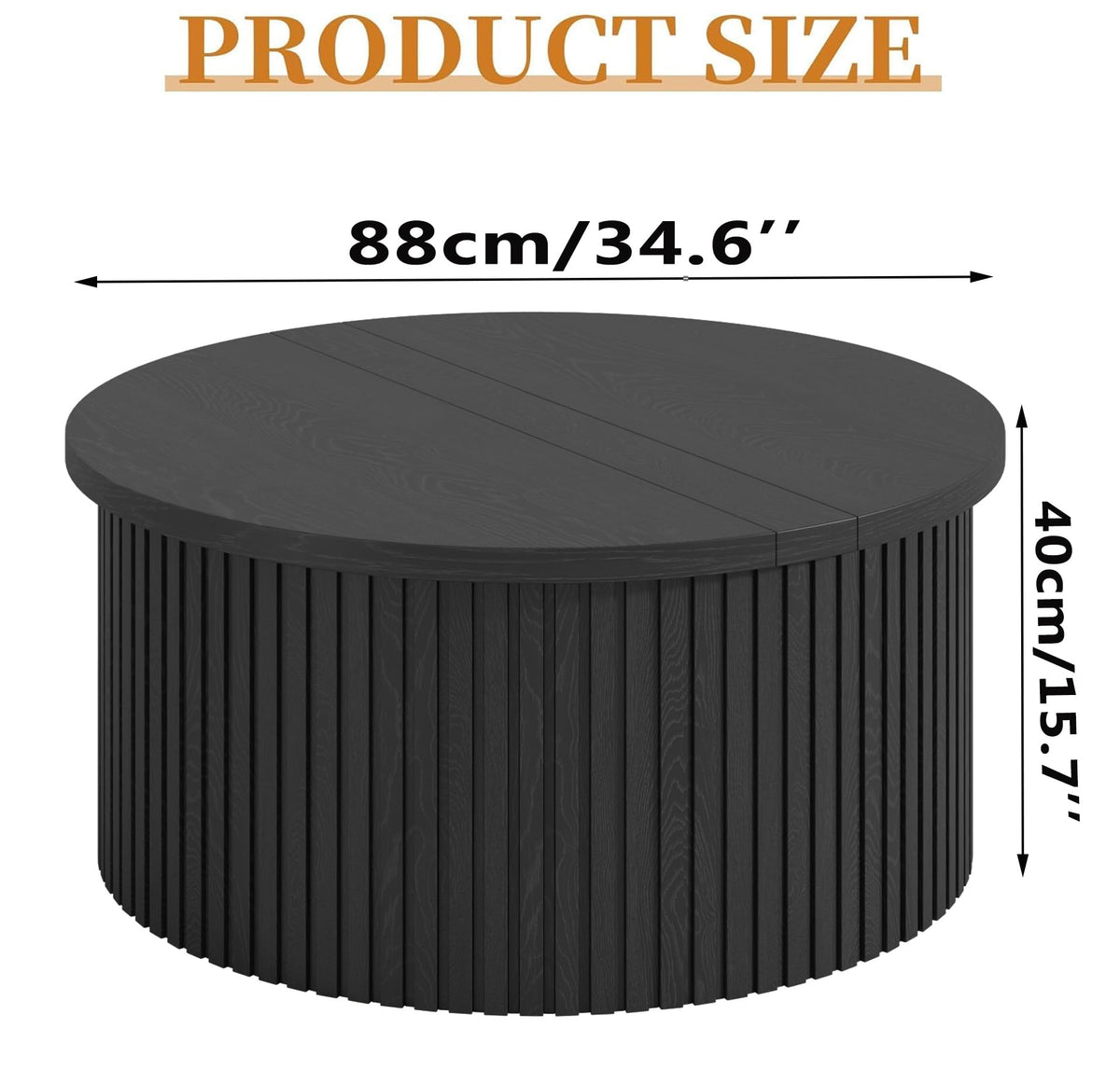 34.6" Fluted Round Lift Top Coffee Table with Hidden Storage, Black L44065