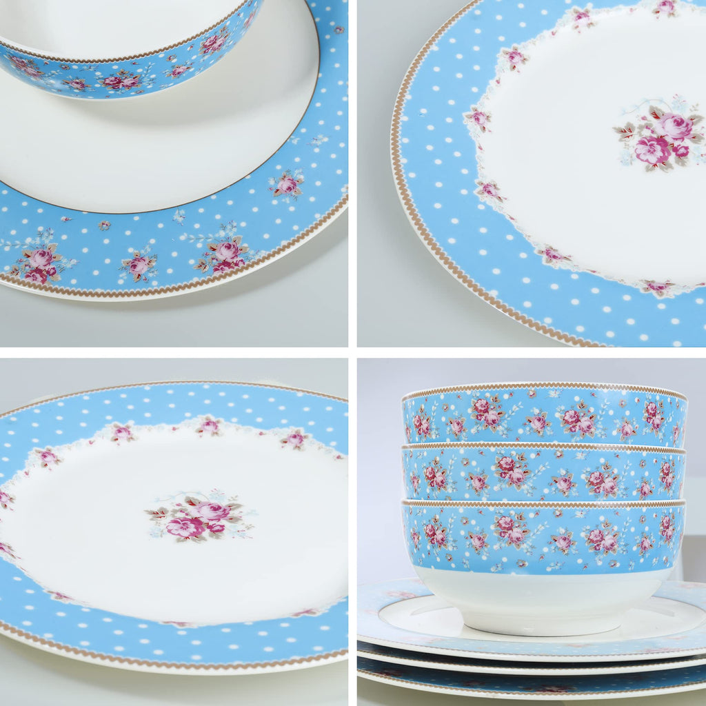 12 Piece Blue Floral Ceramic Dinnerware Set S6055