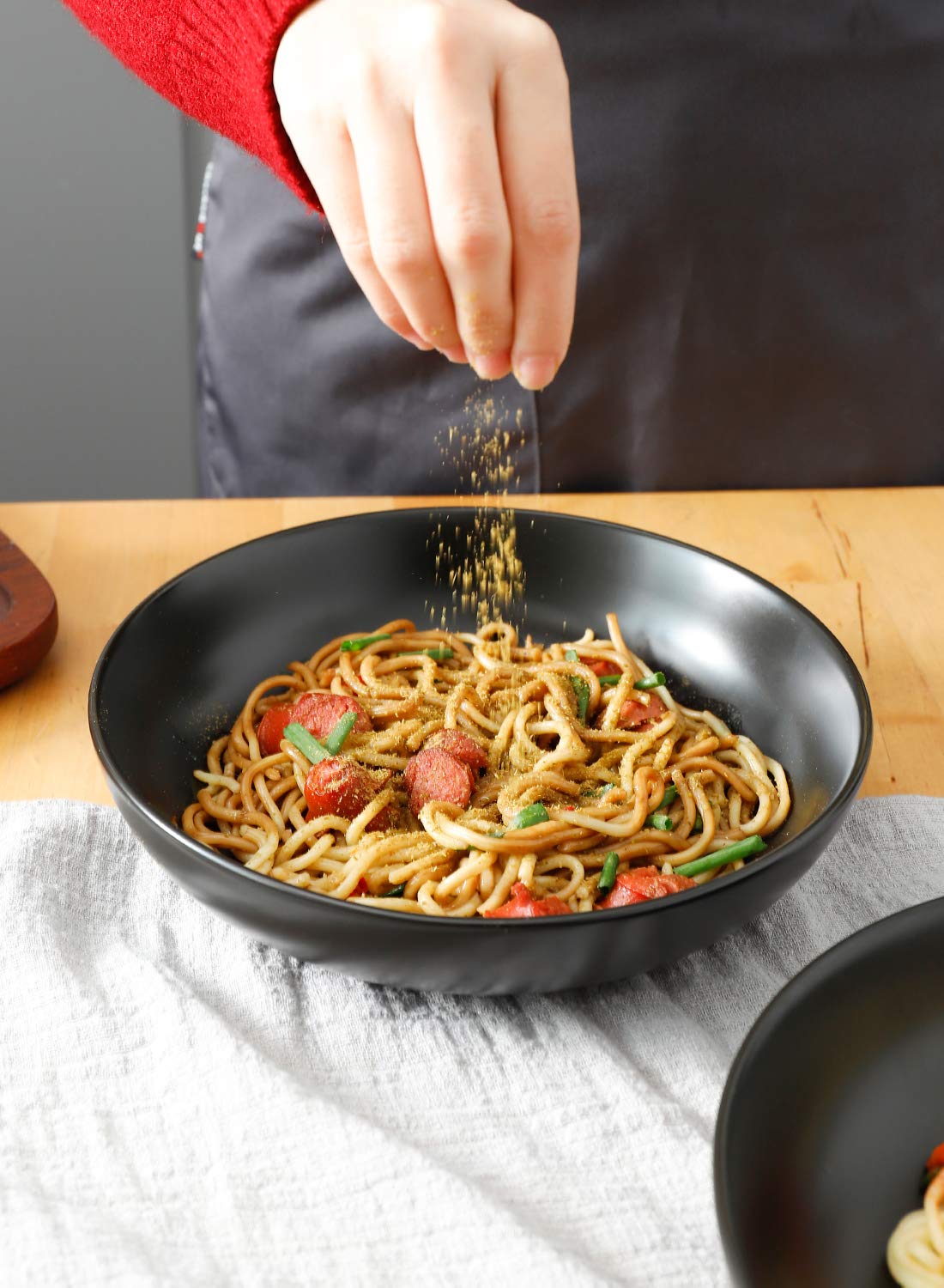 Matte Black Porcelain Pasta Bowls Set of 4 M457