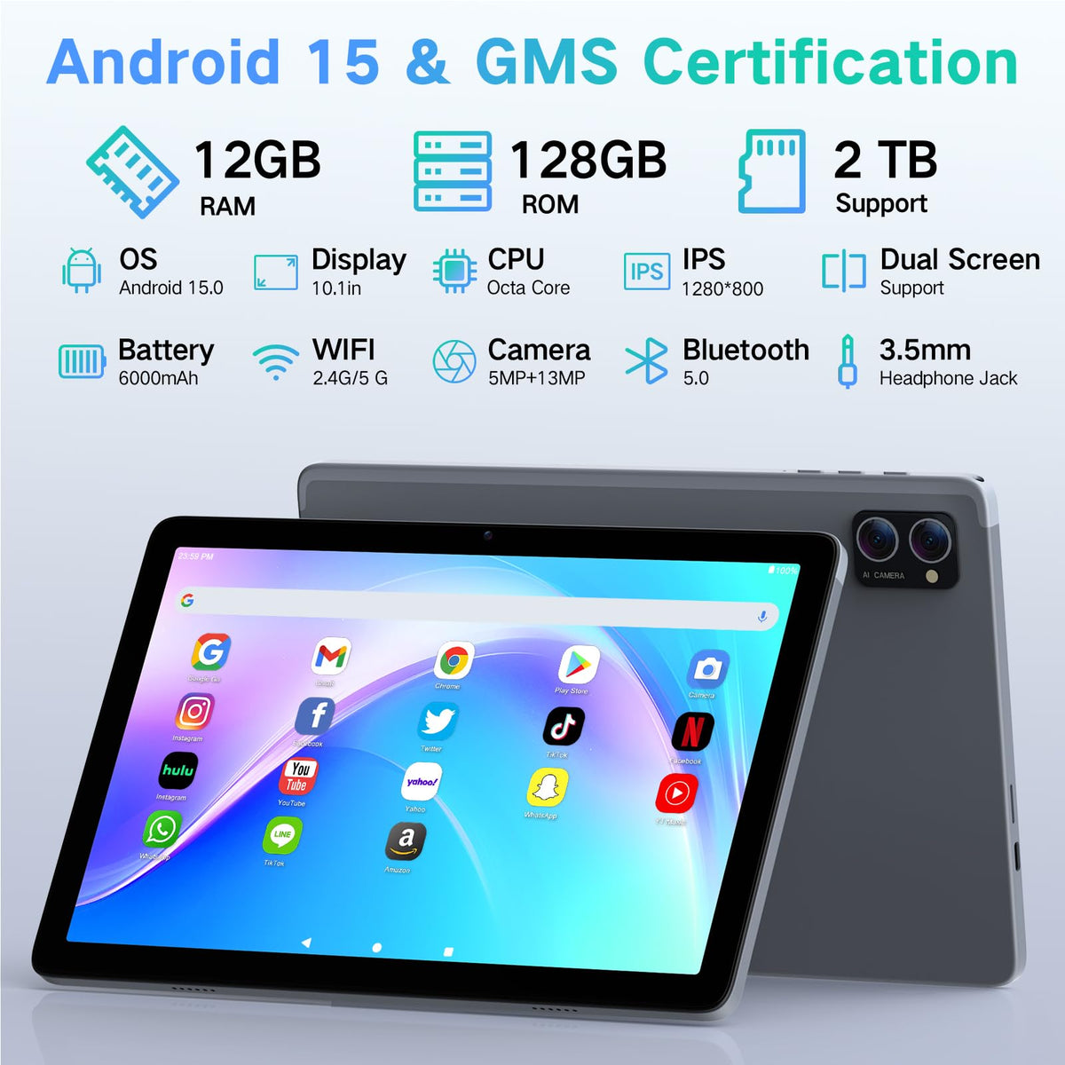 Android 15 Tablet 10.1 Inch Octa-Core 12GB RAM 128GB ROM G871150
