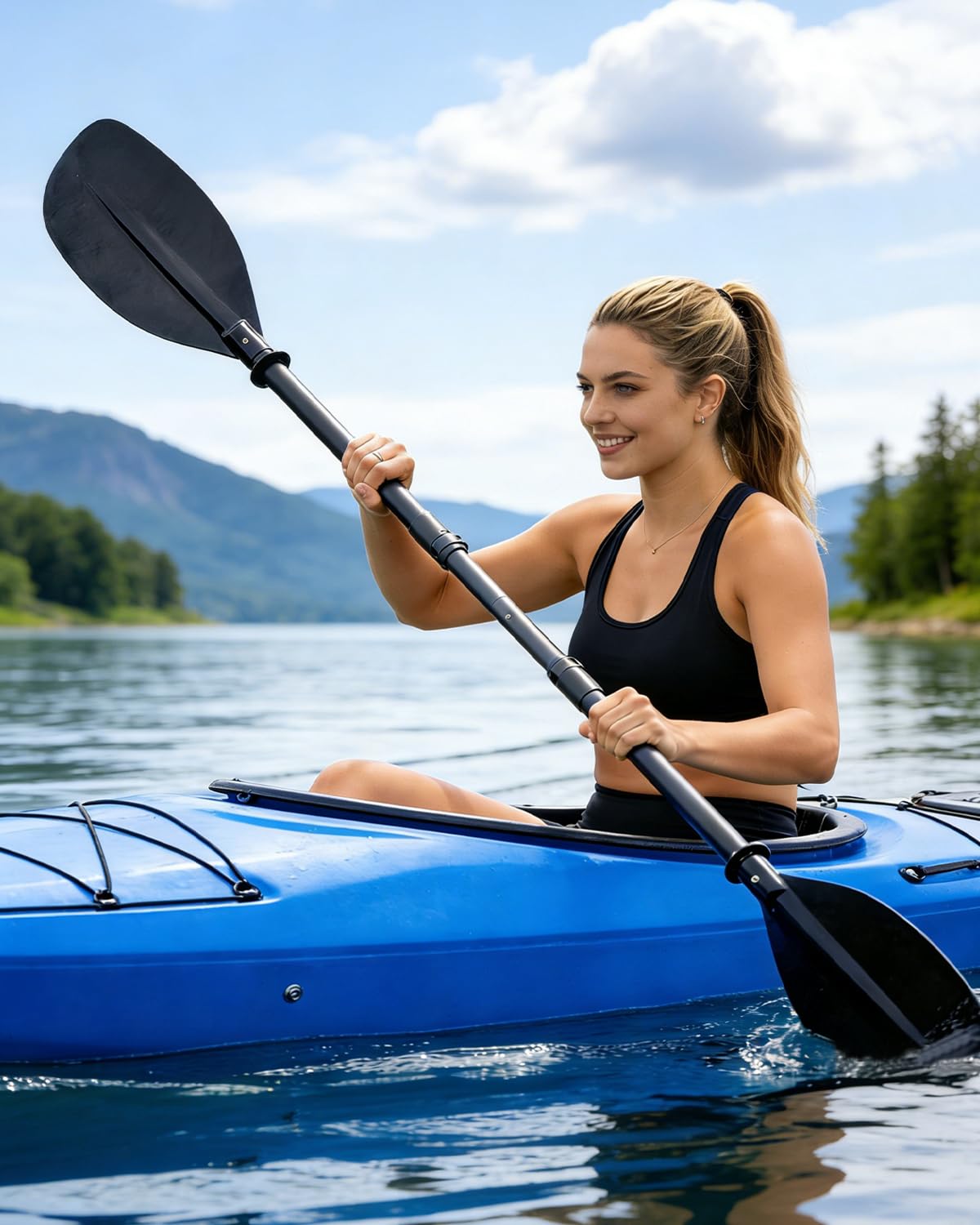 Adjustable Telescopic Kayak Paddle Stainless Steel Shaft Fiberglass Blades Y5585