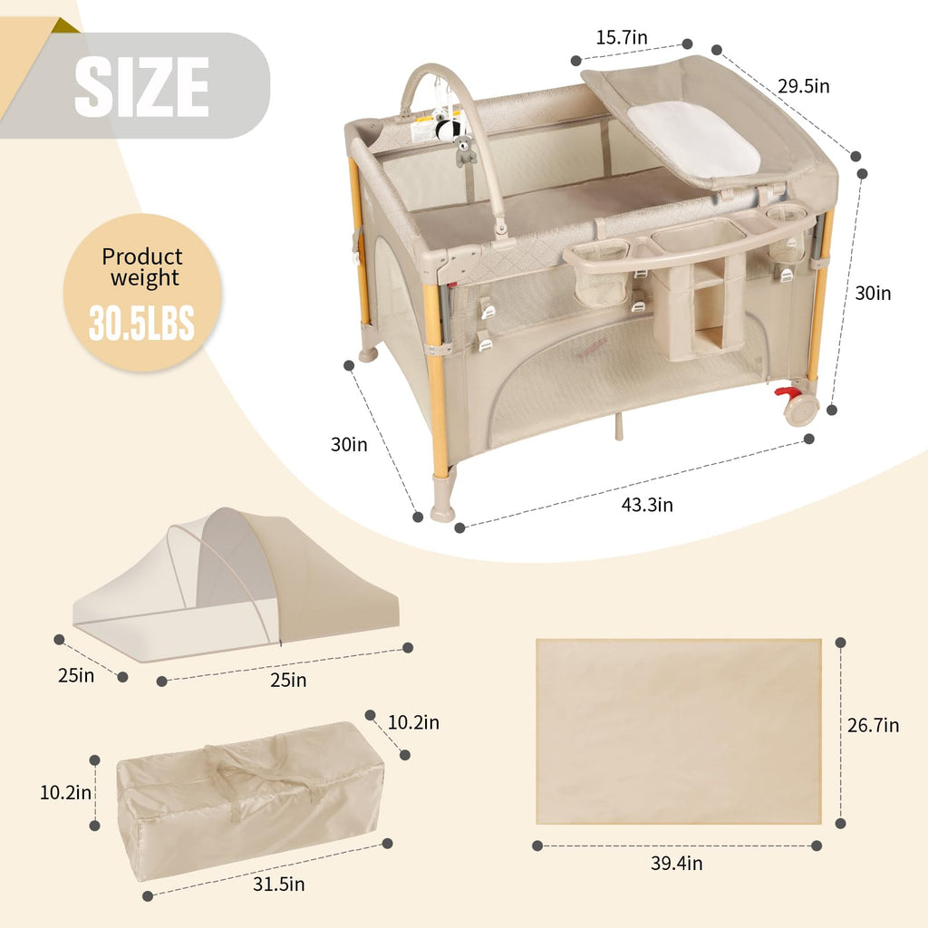 5 in 1 Beige Baby Bassinet Z4356