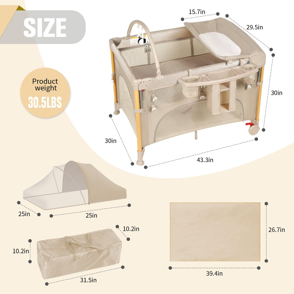 5 in 1 Beige Baby Bassinet Z4356
