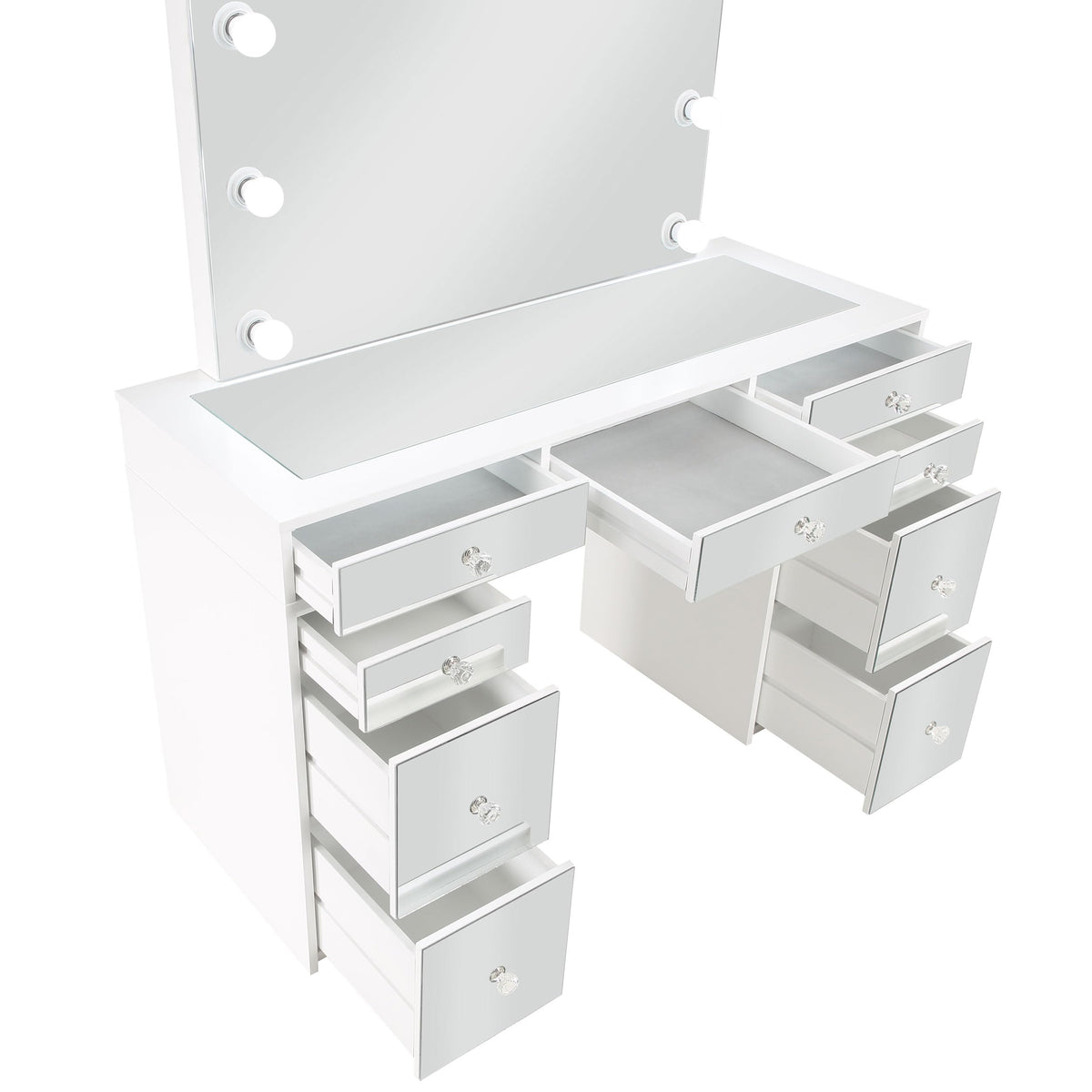 White Velvet 9-Drawer Vanity Table Set P884400