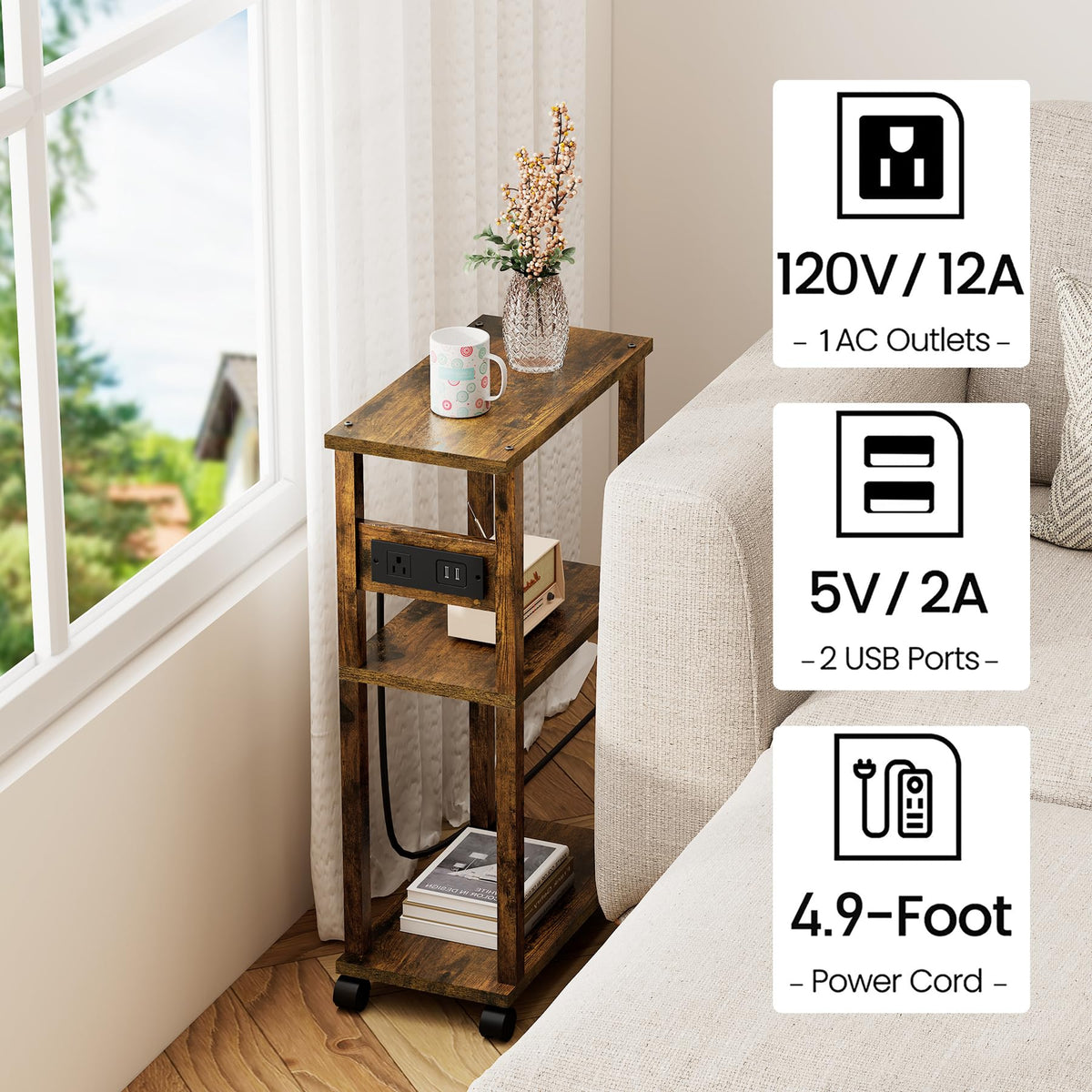 Small Narrow Side Table with Charging Station G416