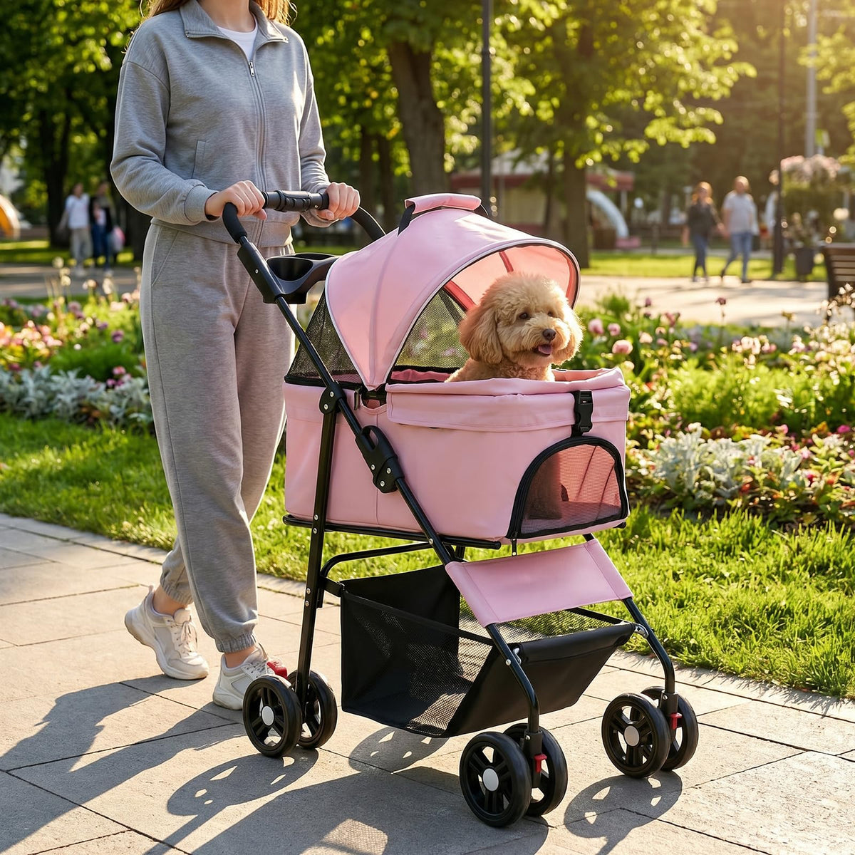 Pink Pet Stroller with Detachable Carrier L69209