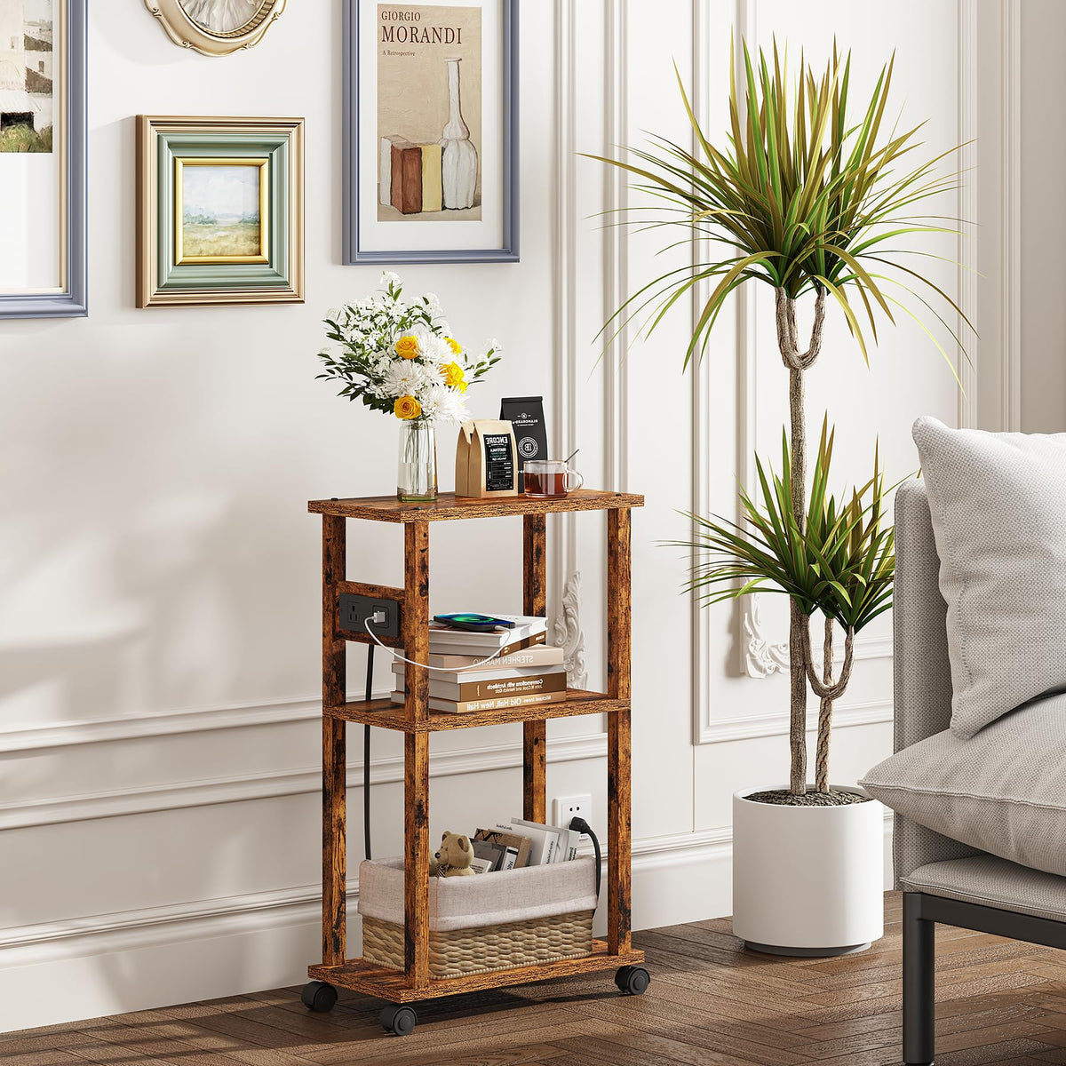 Small Narrow Side Table with Charging Station G416