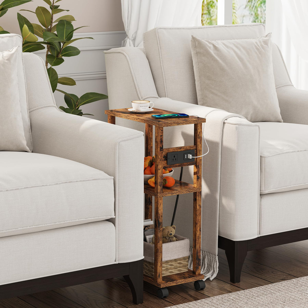 Small Narrow Side Table with Charging Station G416
