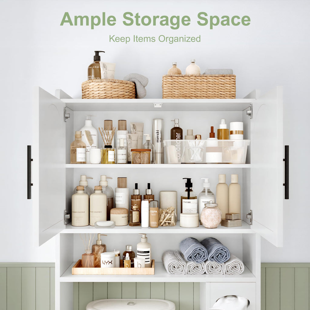 34" Over the Toilet Storage Cabinet with Arched Doors, White O536