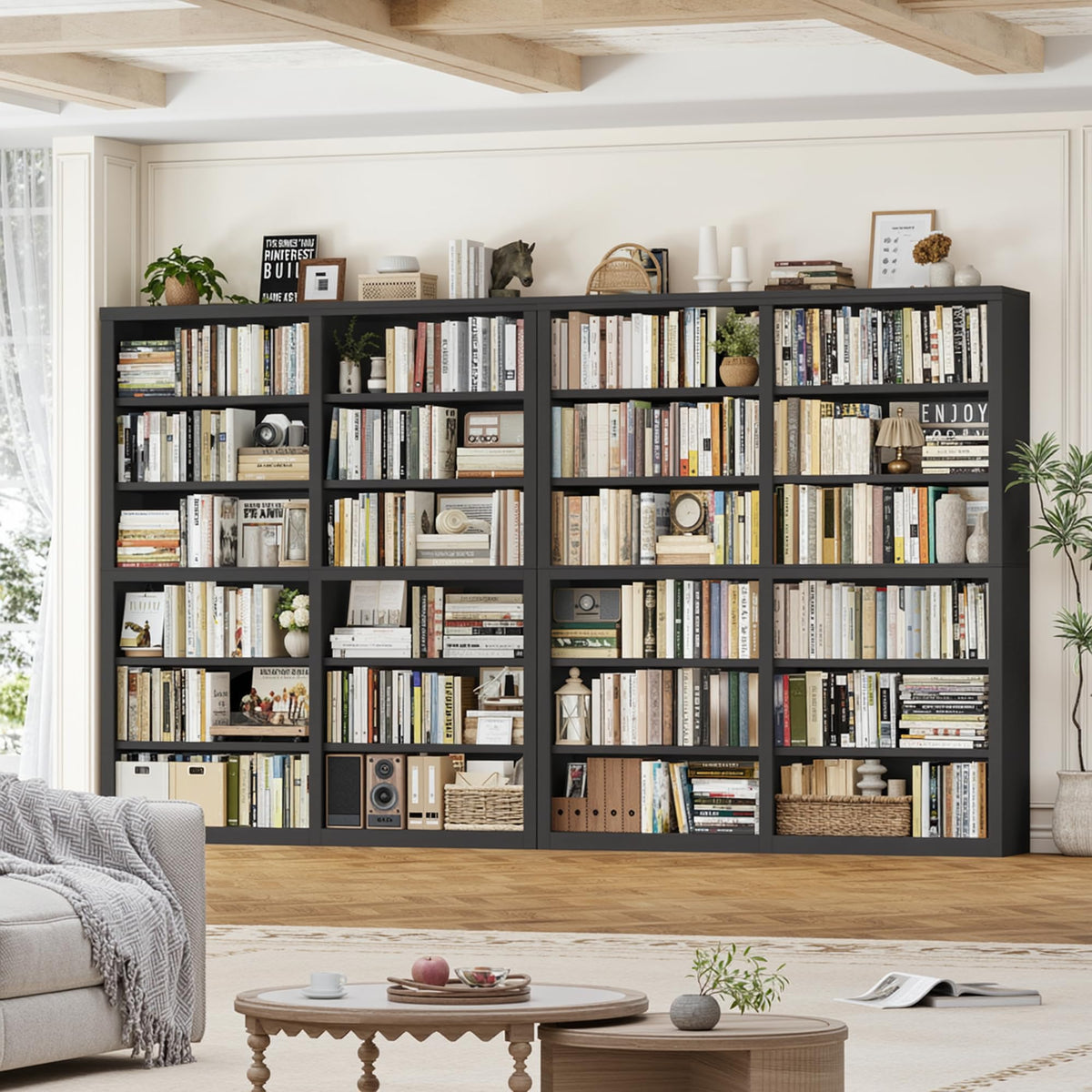 73" Tall Black 6-Tier Double Wide Bookshelf H19836