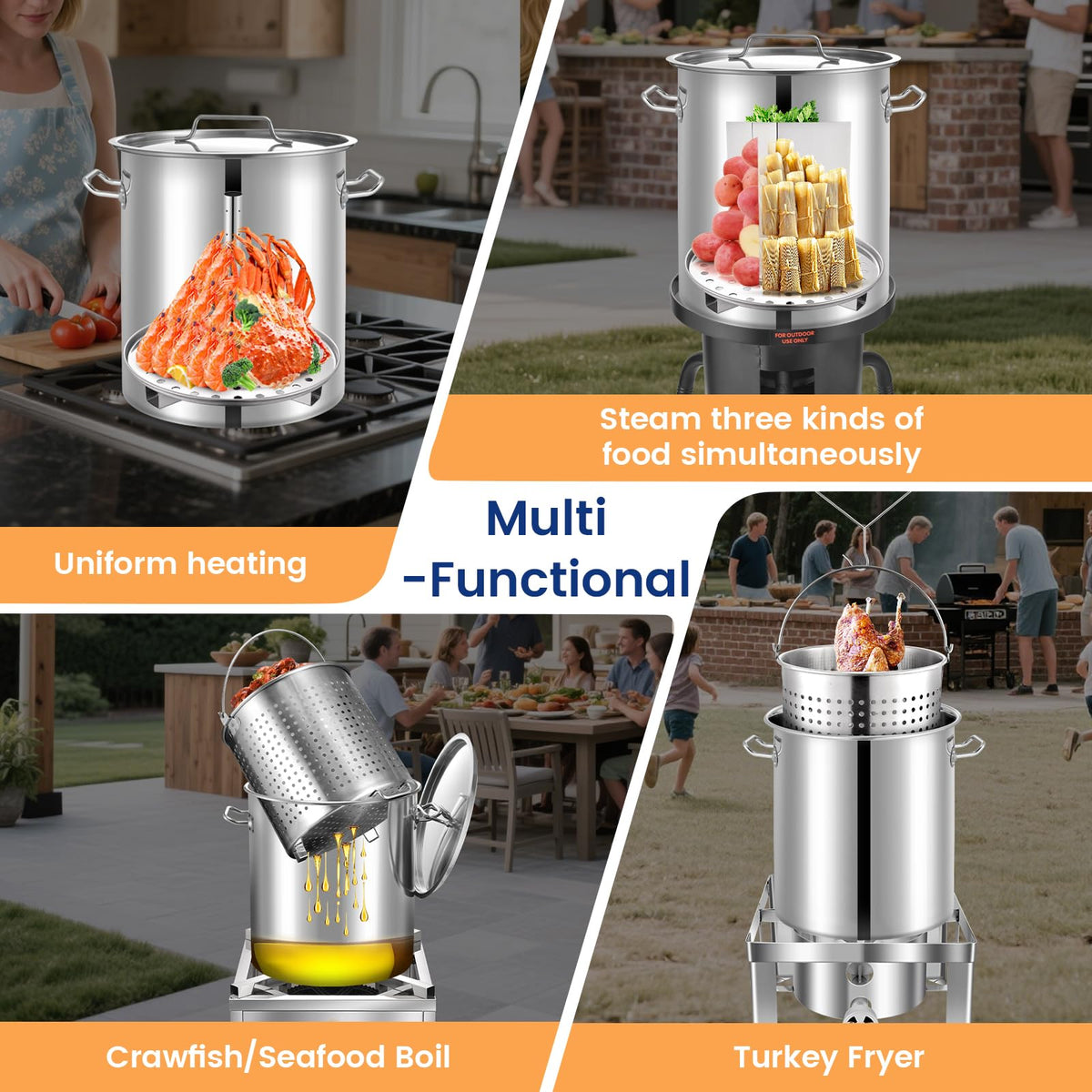 40QT Seafood Boil Pot with Propane Burner Set U49253