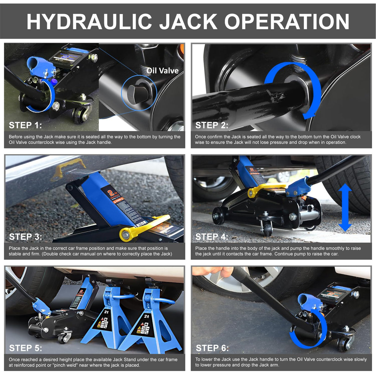 Low Profile Hydraulic Trolley Floor Jack with 2 Ratchet Jack Stands, 2 Ton Capacity, Blue D75166