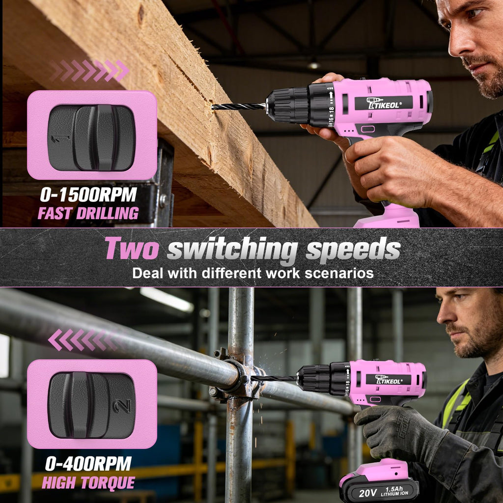 20V Cordless Pink Drill Set with Battery & Charger K514