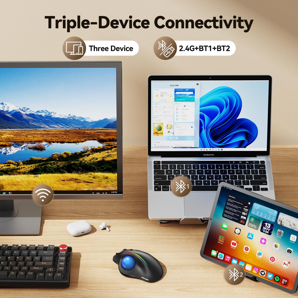 Wireless Bluetooth Ergonomic Trackball Mouse Z359