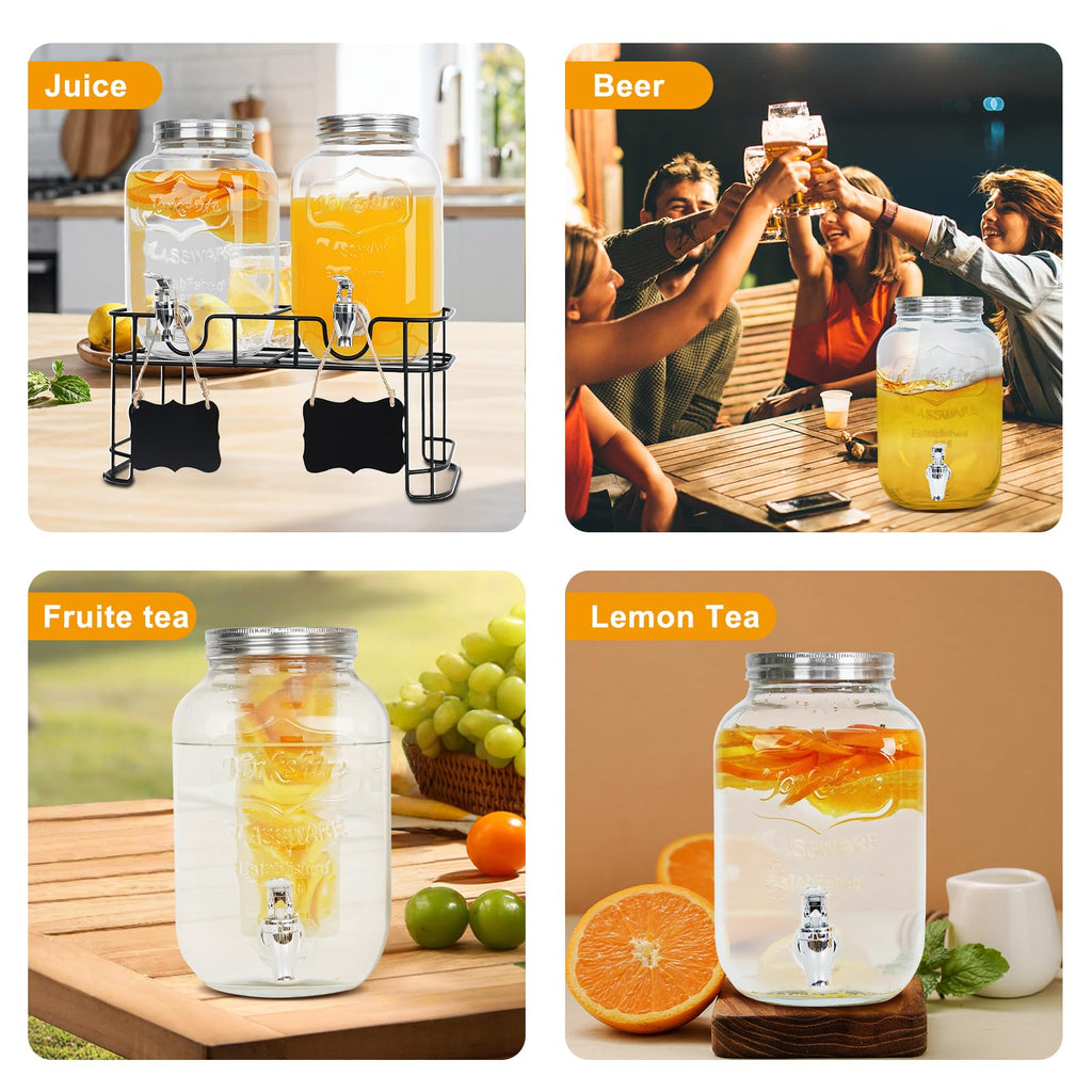 2 Pack 1 Gallon Glass Drink Dispensers J93815