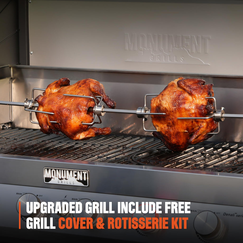 6+1 Burner Propane Gas Grill with Cover and Rotisserie Kit K202
