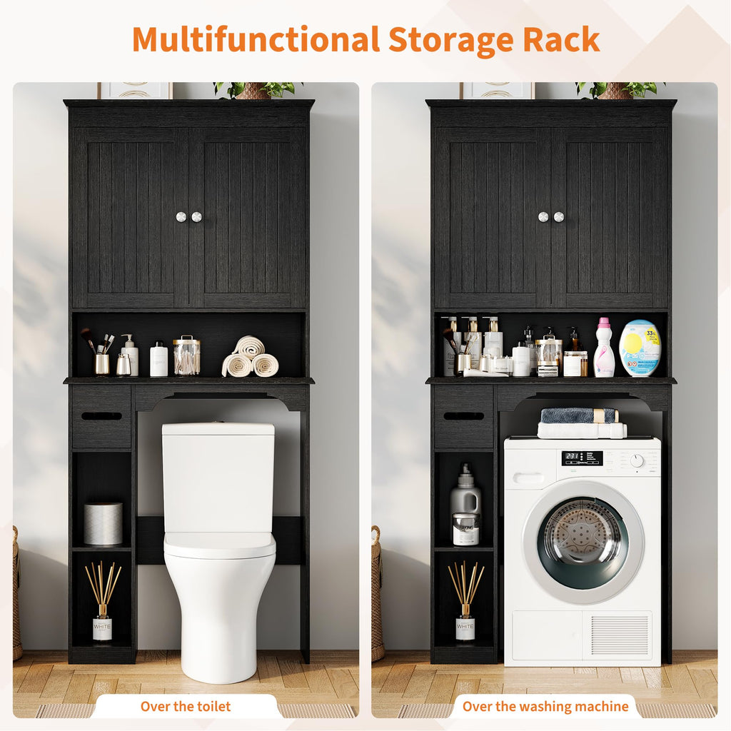 30" Over Toilet Storage Cabinet with Toilet Paper Box, Black M49334