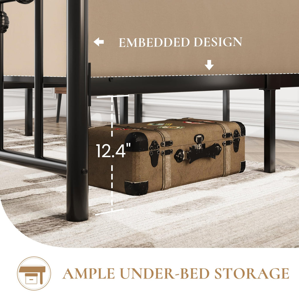 14" Full Size Black Metal Platform Bed Frame with Headboard and Footboard E289