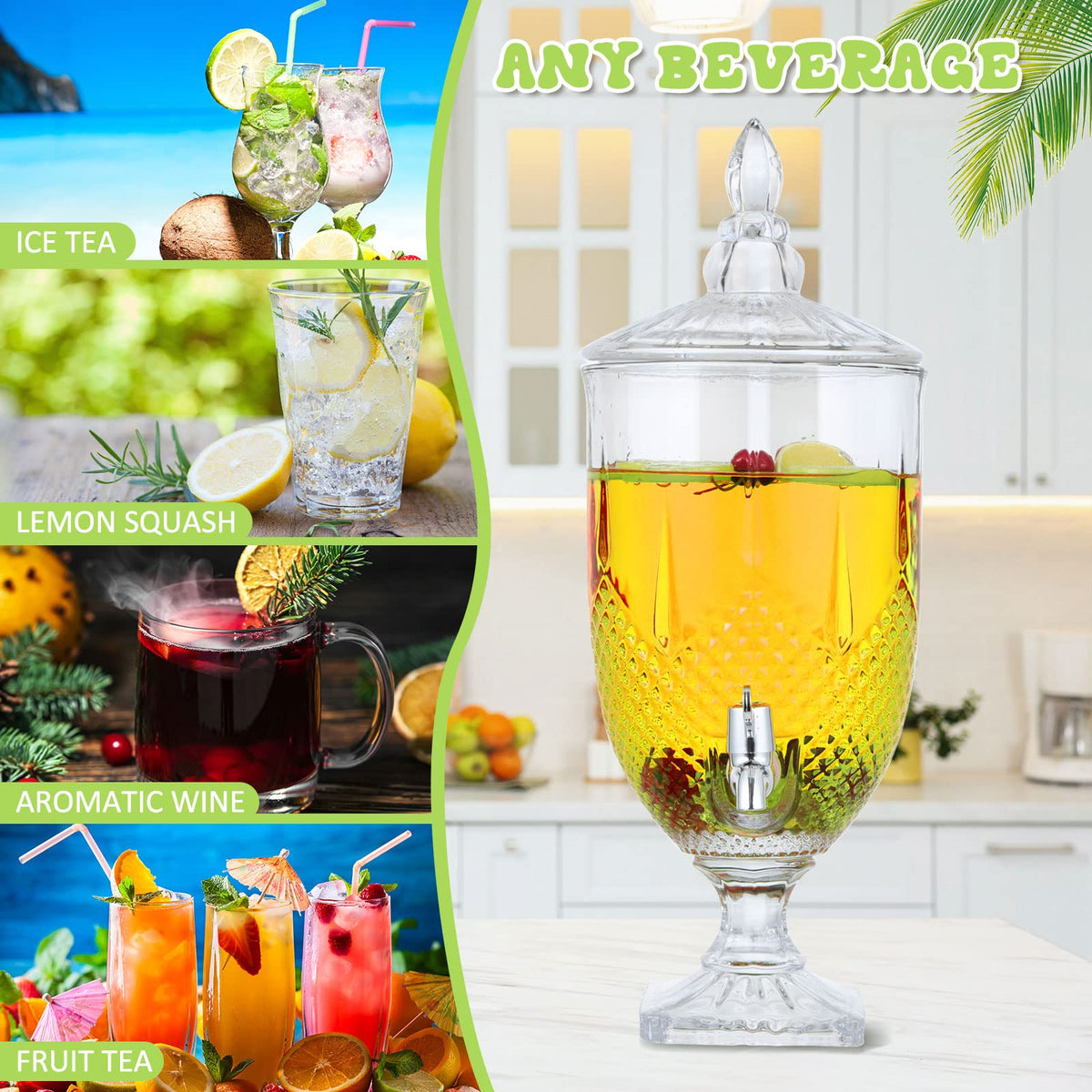 2 Pieces 1.3 Gallon Glass Drink Dispensers with Stand and Spigot I823767