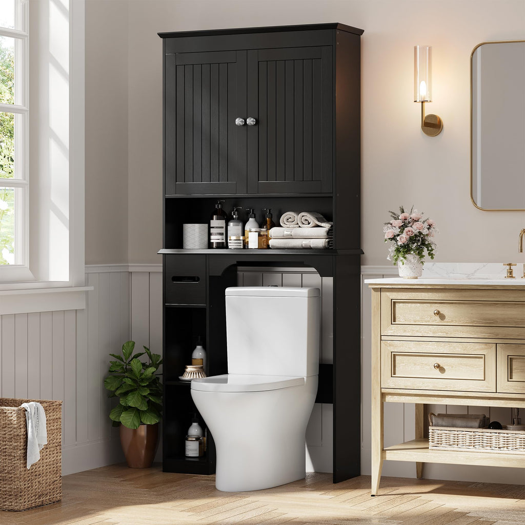 30" Over Toilet Storage Cabinet with Toilet Paper Box, Black M49334