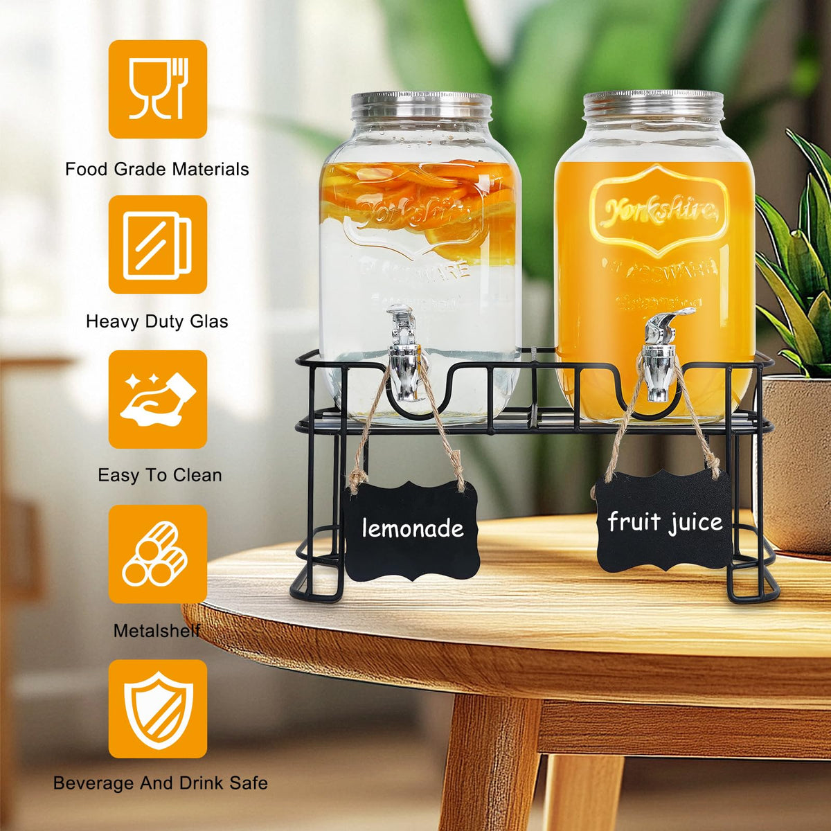 2 Pack 1 Gallon Glass Drink Dispensers J93815