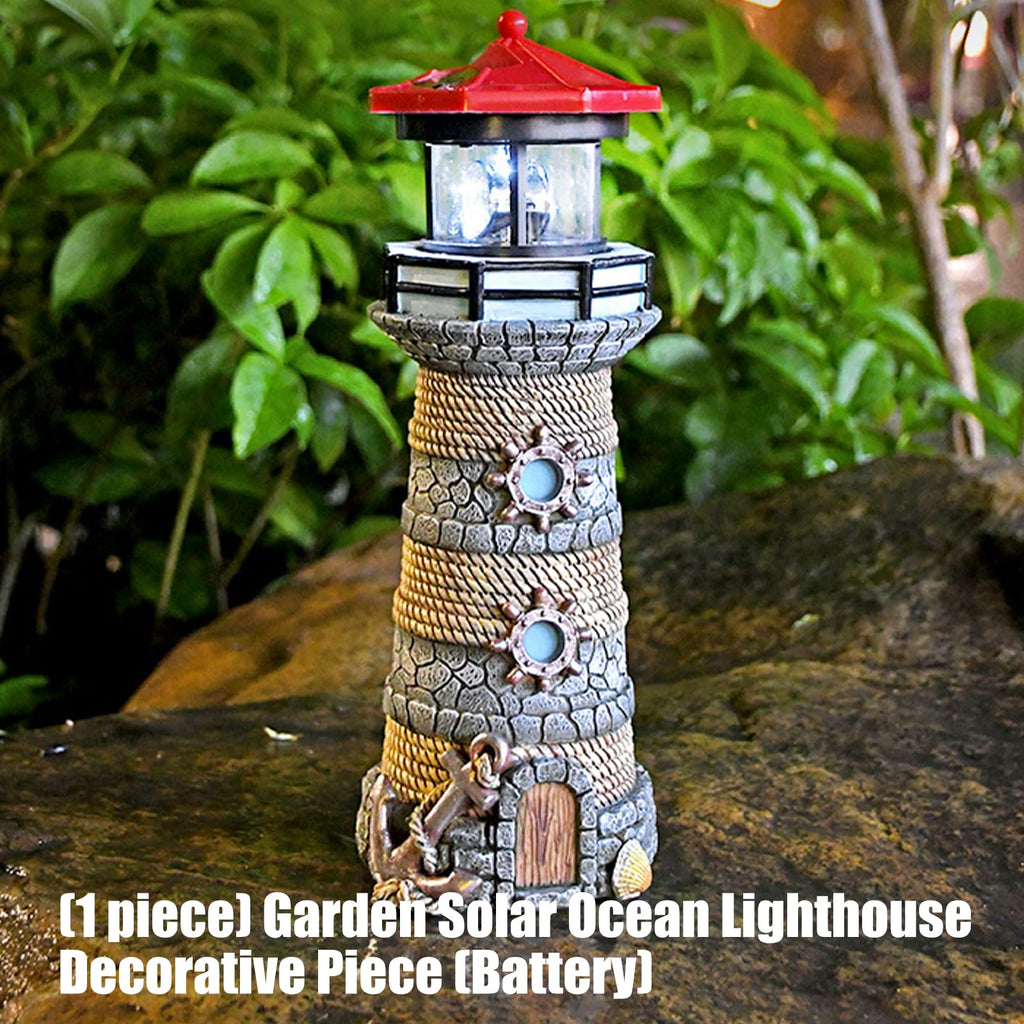 Solar Powered Resin Lighthouse Ornament W1379