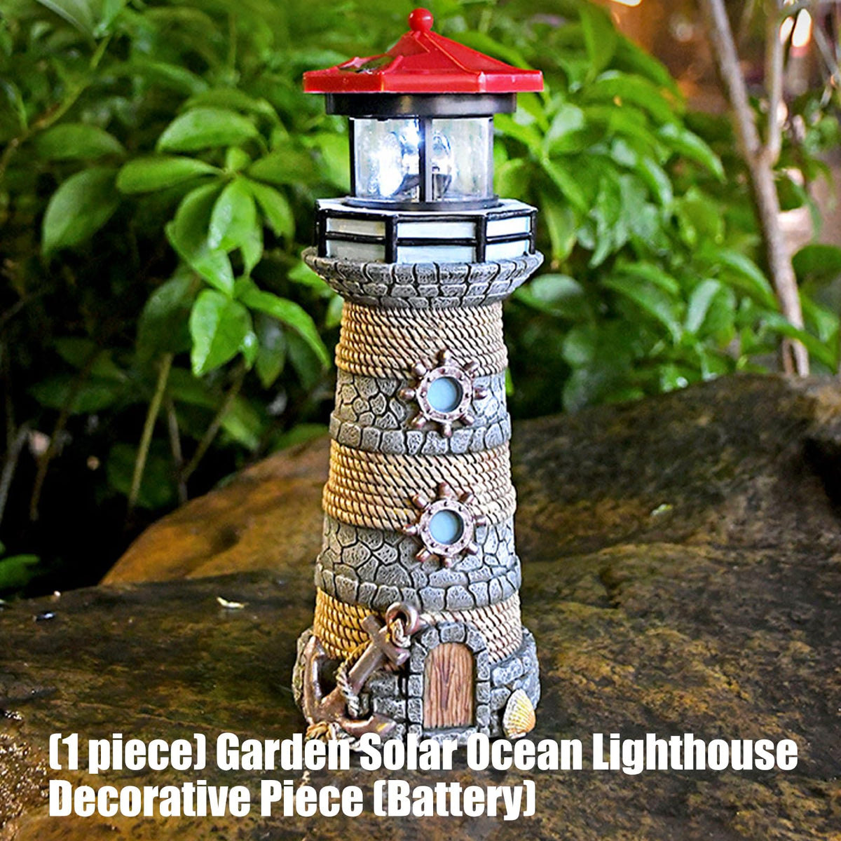 Solar Powered Resin Lighthouse Ornament W1379
