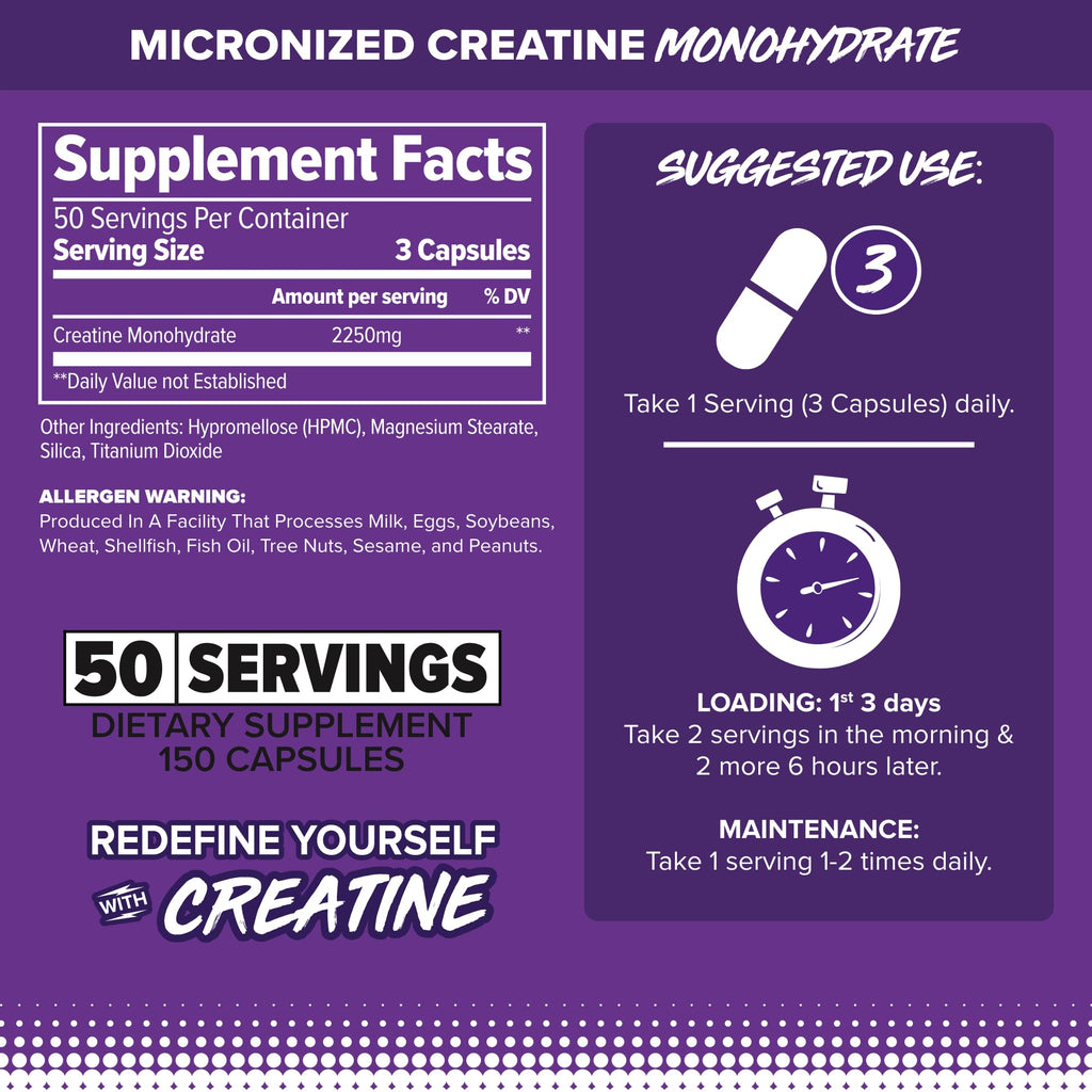 Pure Micronized Creatine Monohydrate 150 Capsules H750