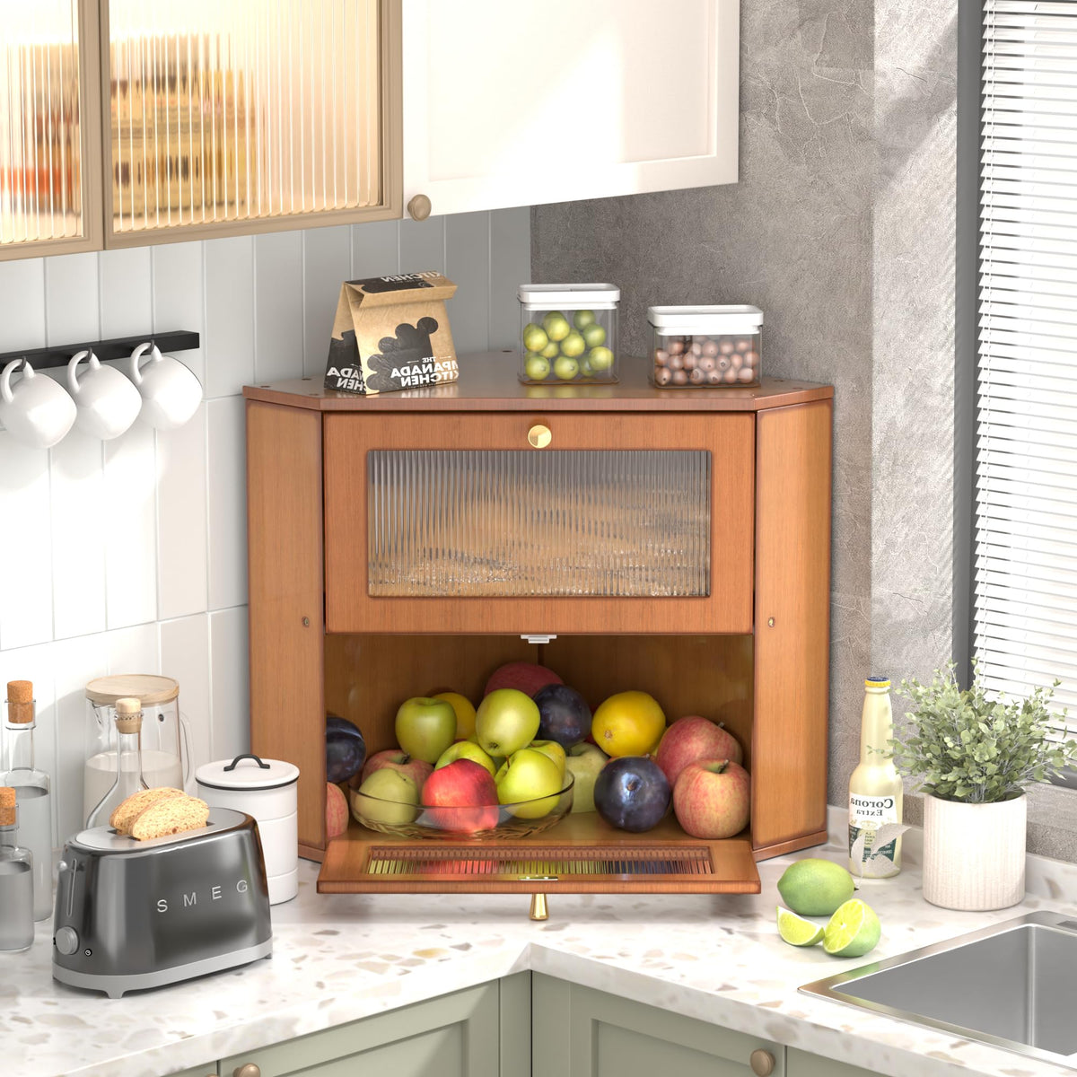 Large Capacity 2 Layer Bamboo Bread Box with Acrylic Window D65509
