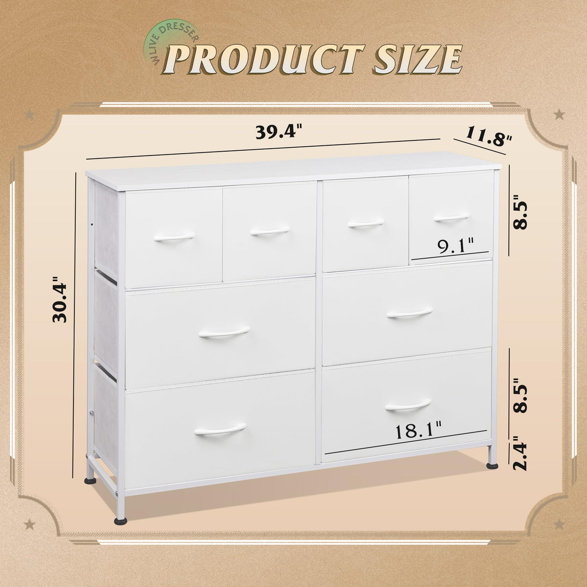 White 8 Drawer Dresser H900