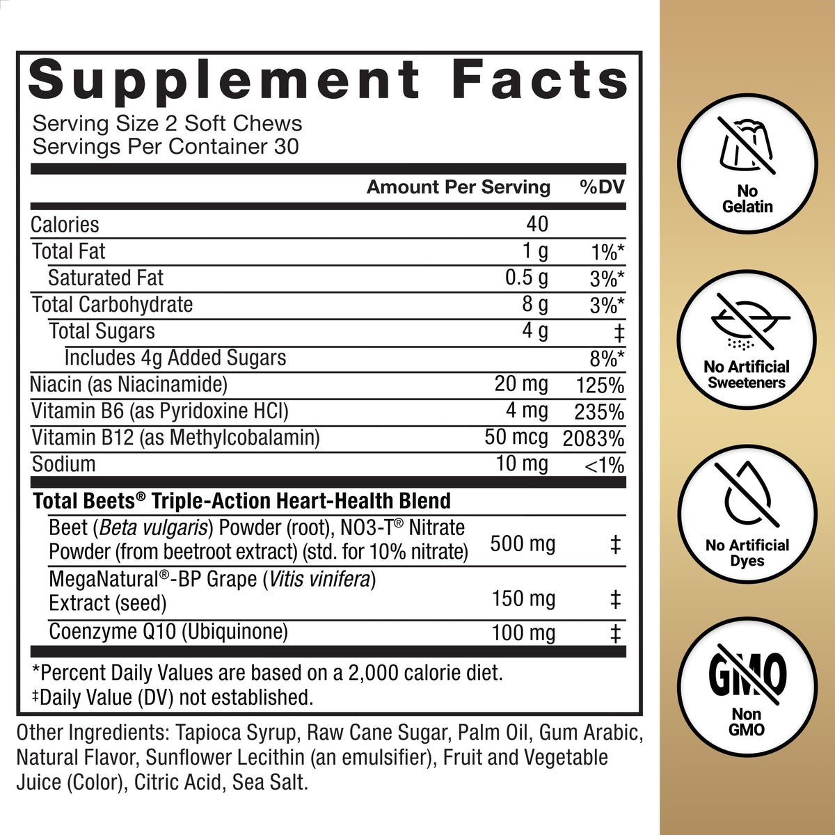 Total Beets Heart Health Blood Pressure Support Chews with CoQ10, 60 Soft U715194