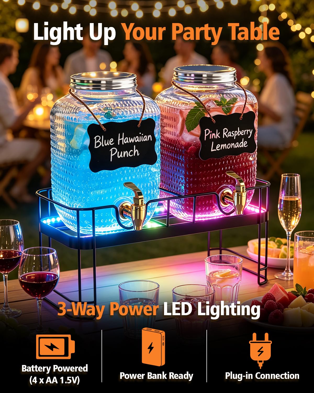 2 Pack 1 Gallon Glass Drink Dispensers with Stand F253