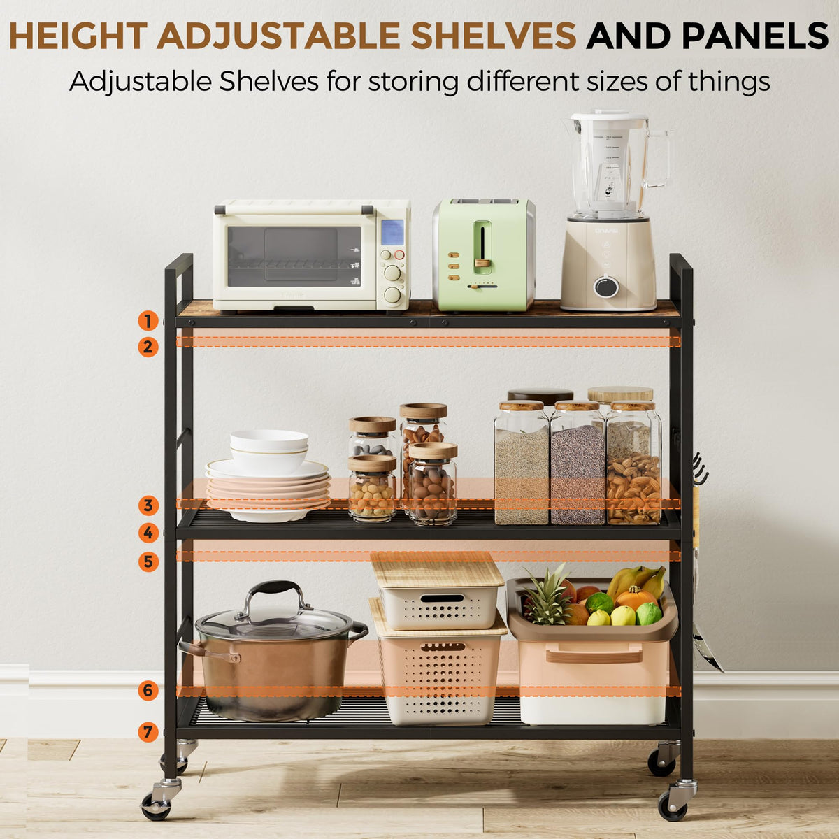 3-Tier Metal Storage Rack with Wheels, Mesh Shelving Unit, Black Z289107