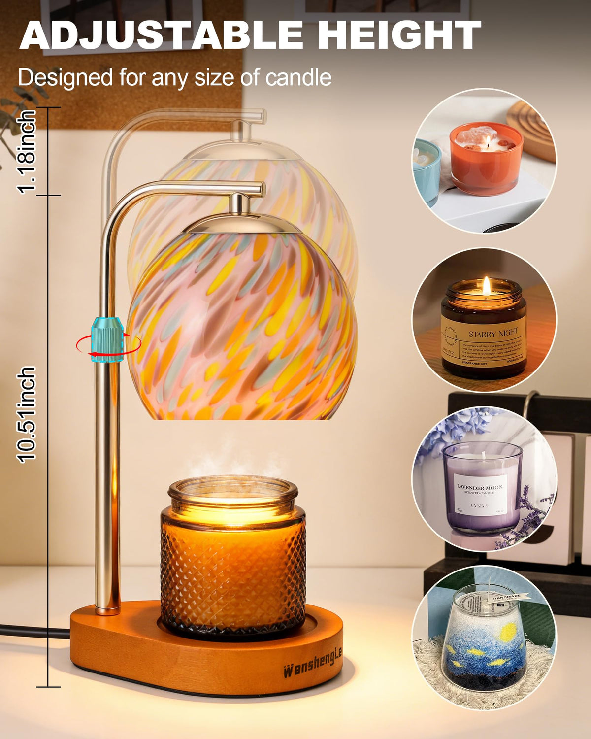 Stained Glass Candle Warmer Lamp with Adjustable Height K66544