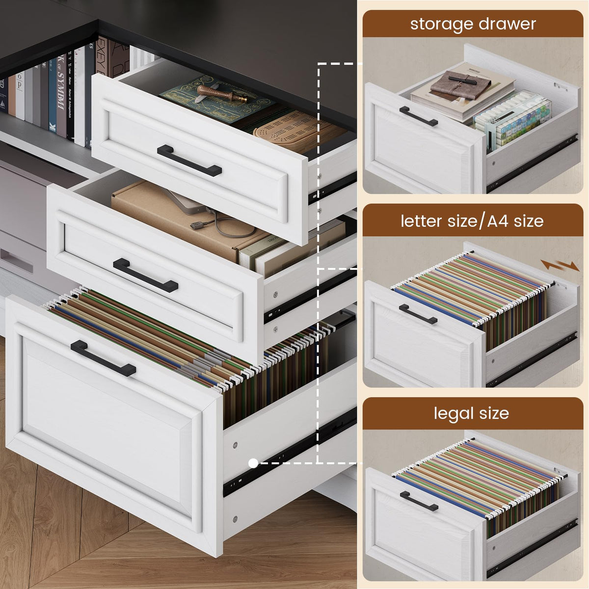 61" L Shaped Desk with Drawers N6977