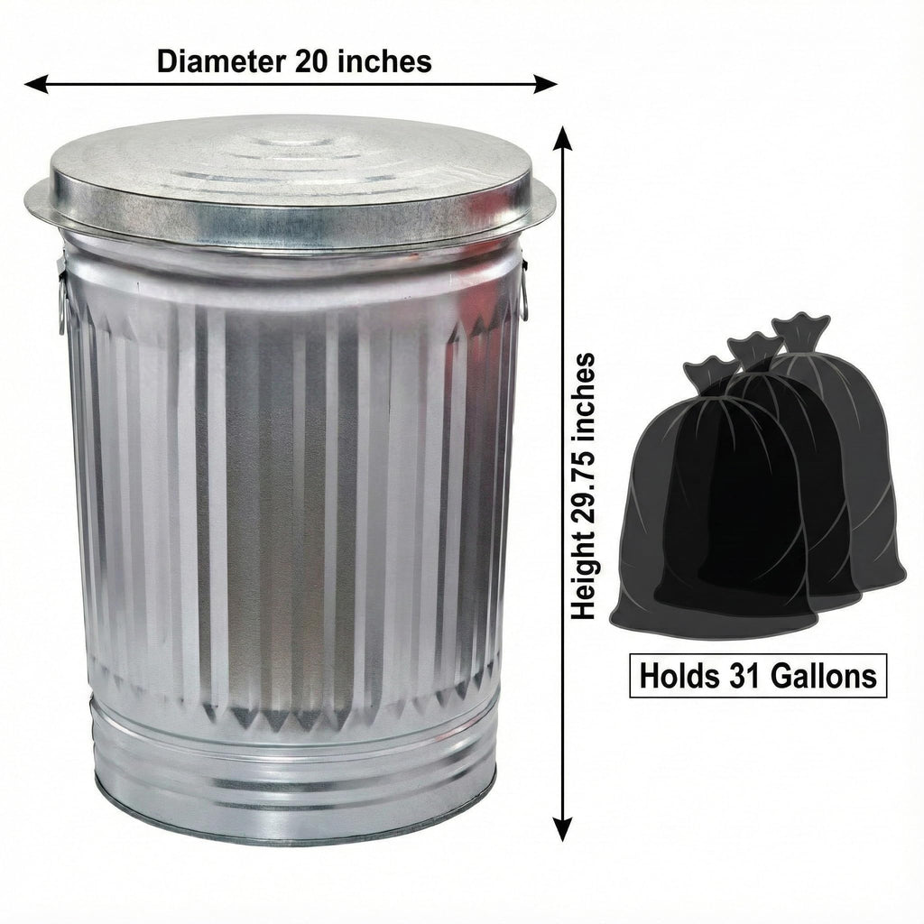 31 Gallon Galvanized Steel Trash Can with Lid J91801
