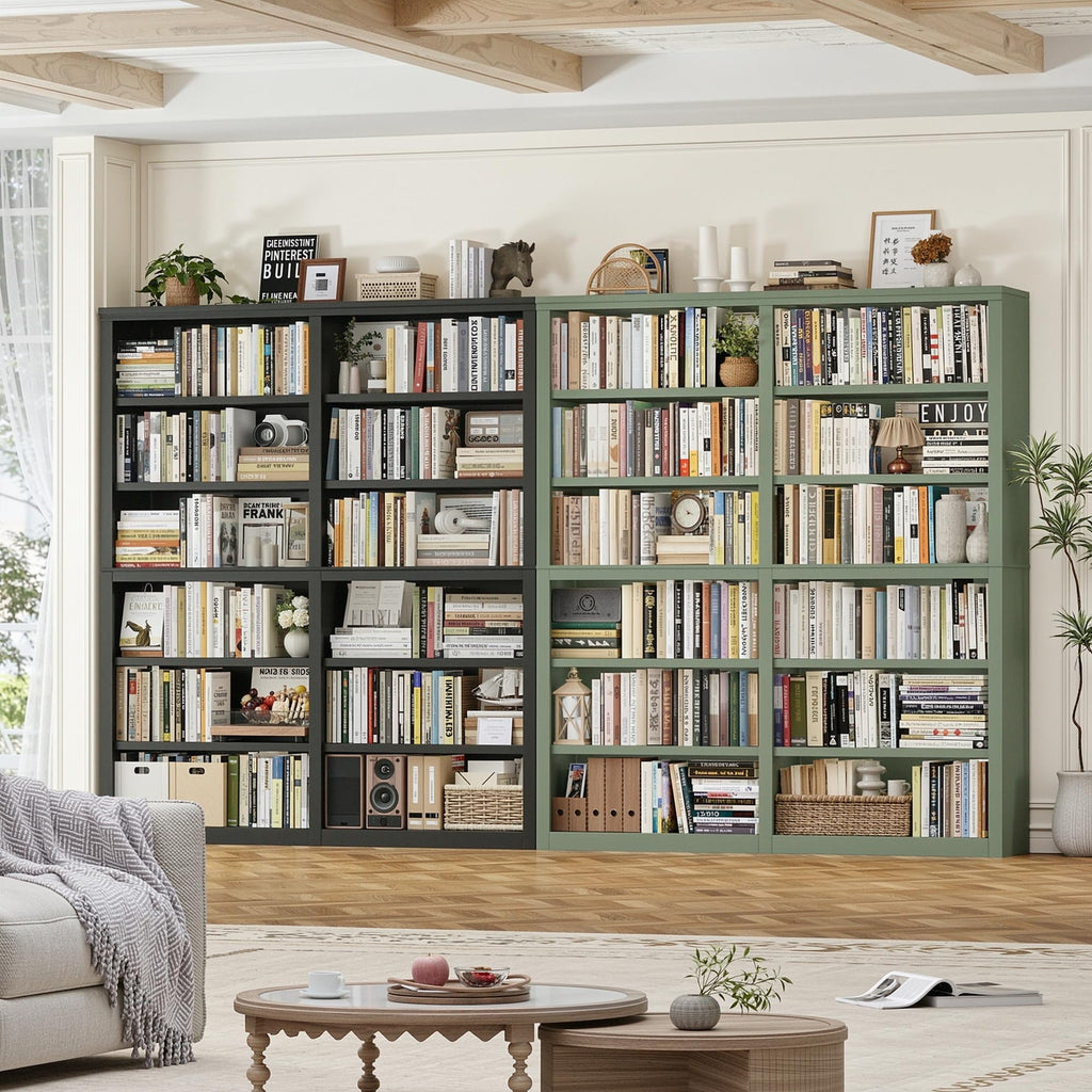 73" Tall Black 6-Tier Double Wide Bookshelf H19836