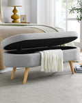 Oval Linen Fabric Upholstered Storage Bench with Solid Wood Legs N690680