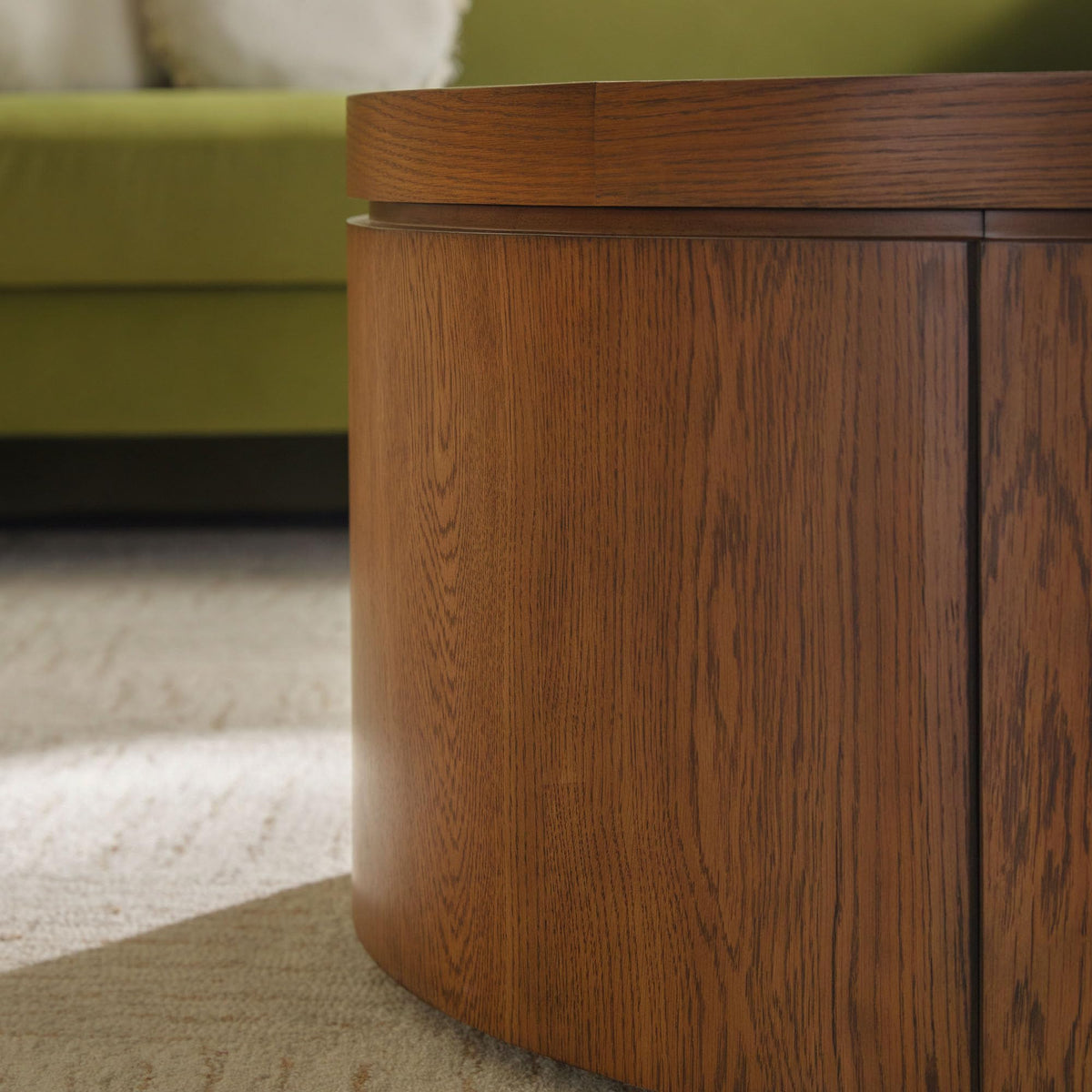 Solid Oak Wood Veneer Coffee Table with Storage, 36 Inch, Medium Brown Oak P22747