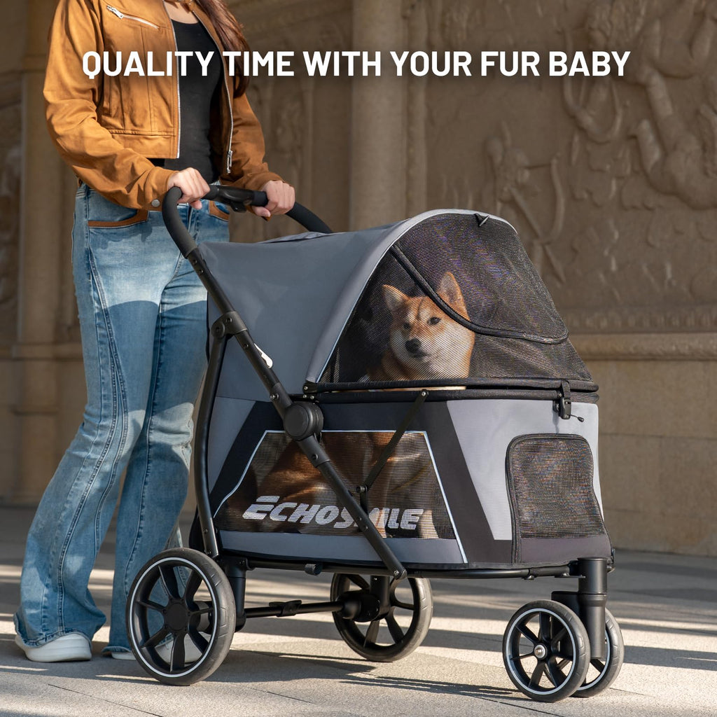 Foldable 3 Wheels Gray Dog Stroller N699