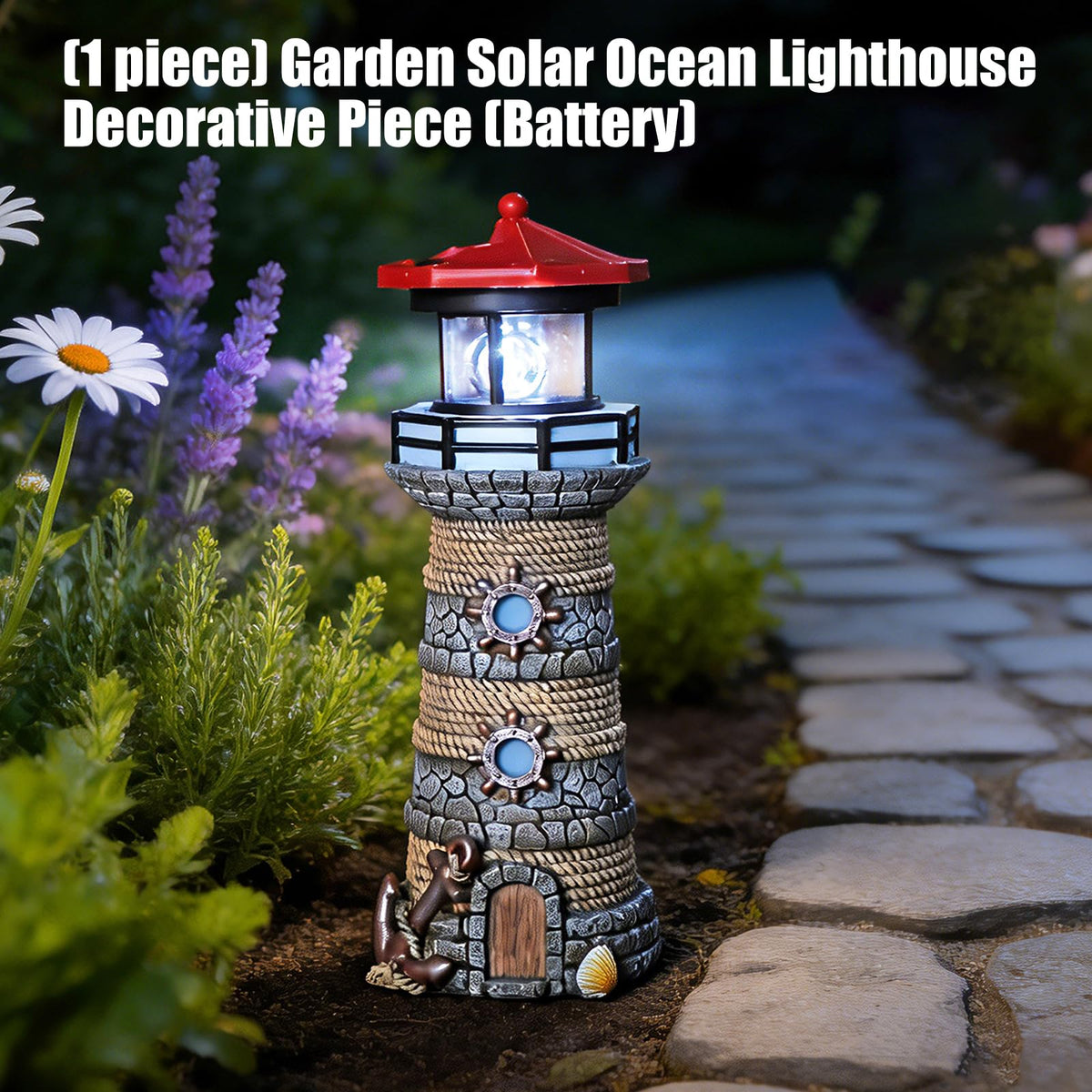 Solar Powered Resin Lighthouse Ornament W1379