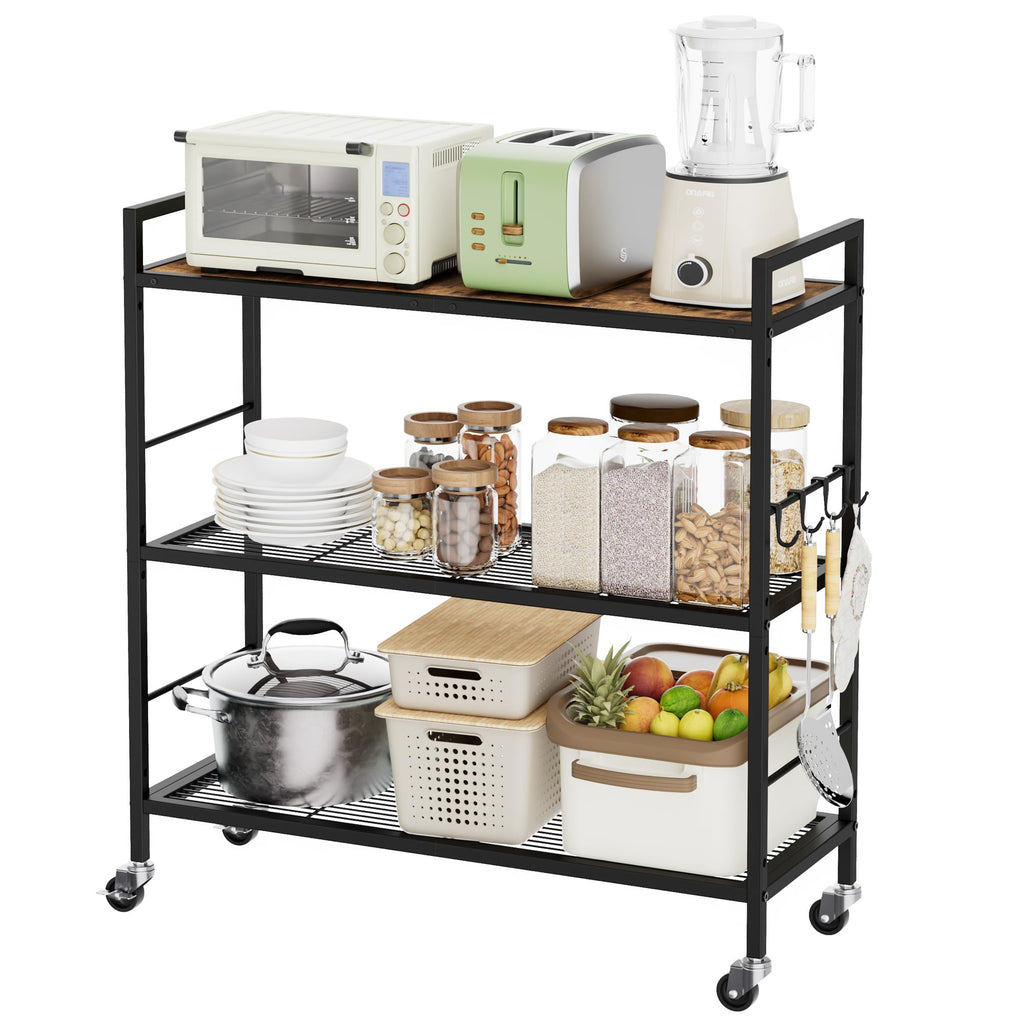 3-Tier Metal Storage Rack with Wheels, Mesh Shelving Unit, Black Z289107