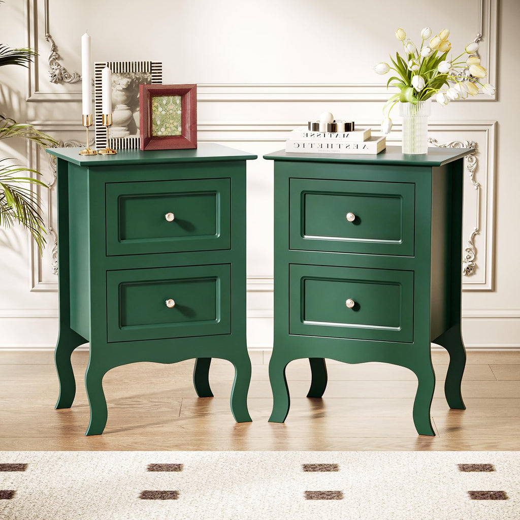 Green Nightstand Set of 2 Wood T55859